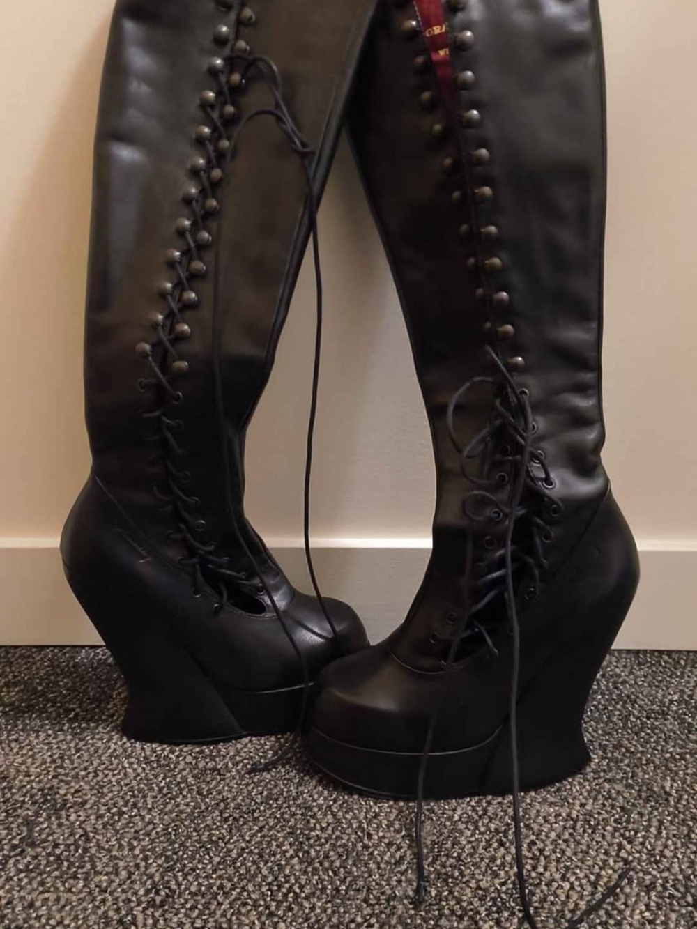 John Fluevog Size 7 Tall Black Lace-Up Boots